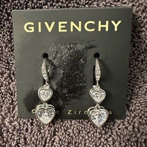 Givenchy Silver Tone Heart Drop Cubic Zirconia Earrings